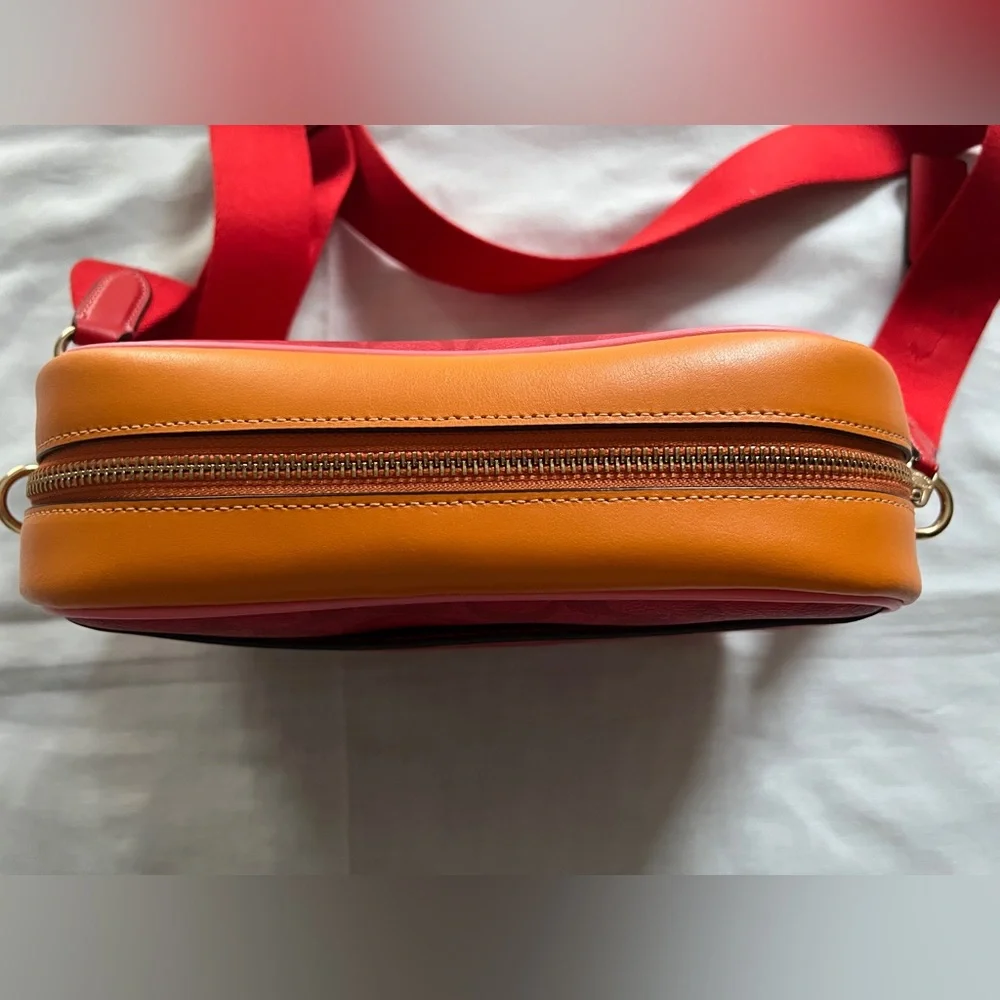 Rare Coach Large Jamie Camera Bag Blocked Signature Sport Miami Red Pink Orange - Picture 6 of 16